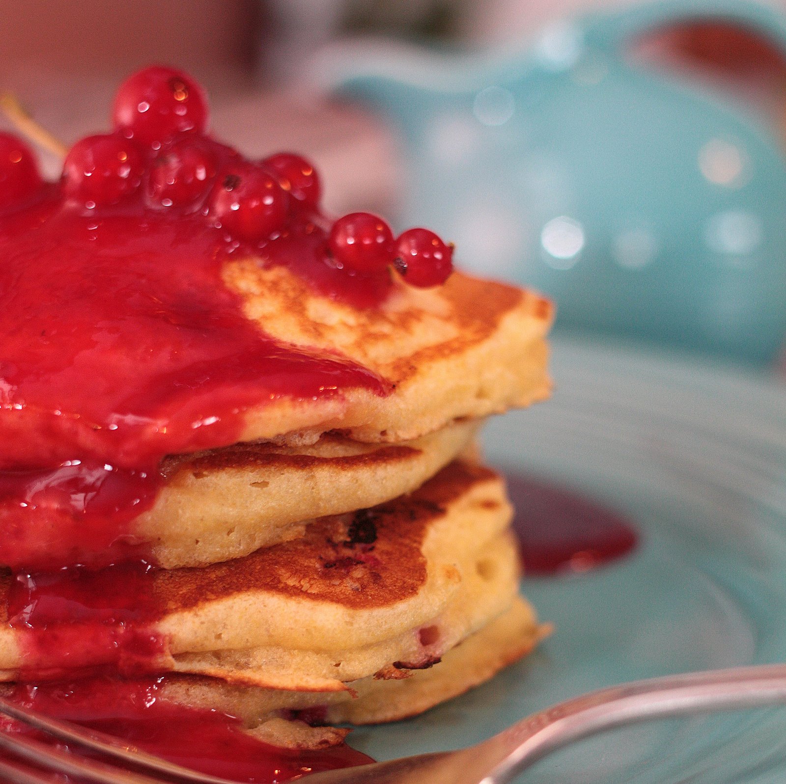 Cornmeal Red Currant Pancakes with Red Currant Syrup