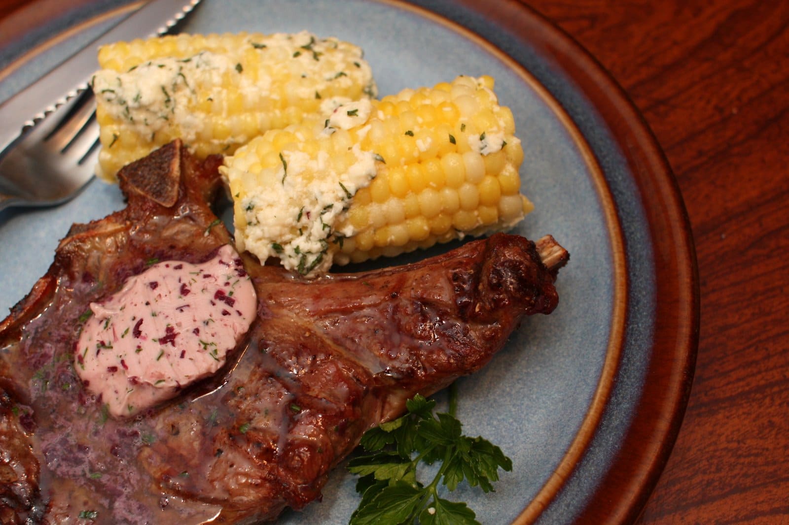 The Beef Chronicles: Rib Steak with Beurre Rouge & Corn with Feta-Mint Butter