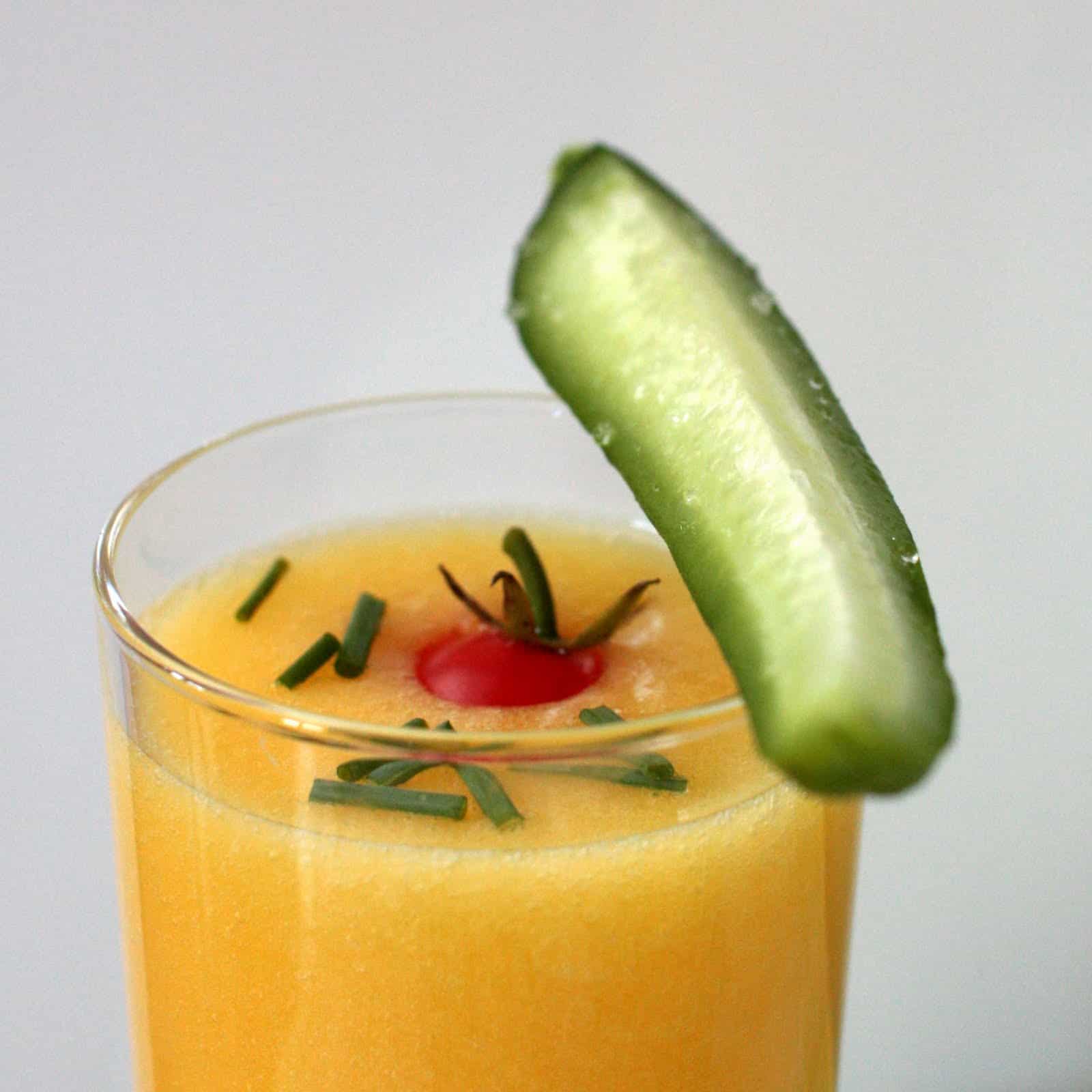 Chilled Yellow Tomato Soup with Savoura Mini-Cucumbers