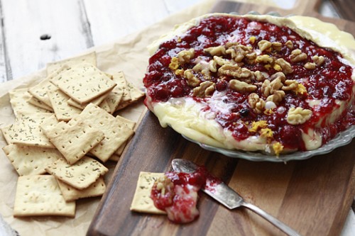A Last Minute Appetizer: Baked Brie with Cranberry Sauce and Walnuts