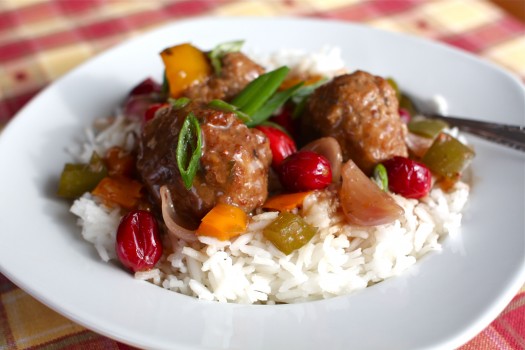 Sweet & Sour Turkey Meatballs with Cranberries & Peppers (Slow-Cooker)
