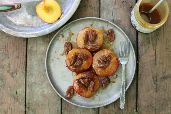 Four ideas for campfire-roasted fruit (recipe: Caramel Peaches with Pecans)