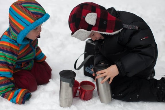 hot cocoa in the snow