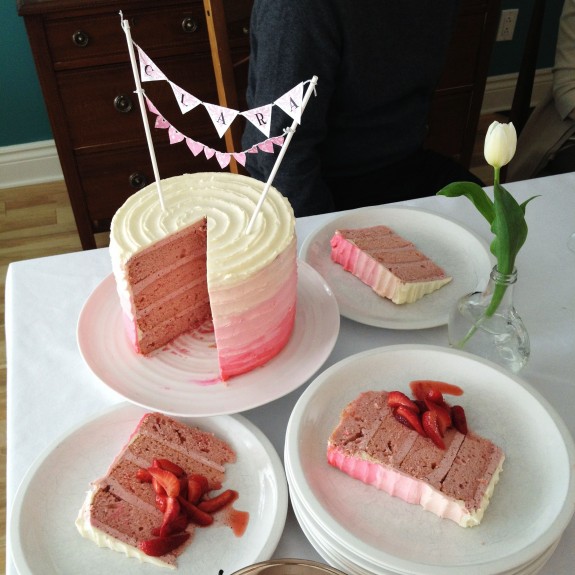 Ombre strawberry layer cake