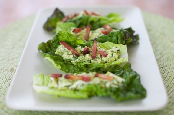 Avocado Egg Salad Lettuce Wraps with bacon on simplebites.net
