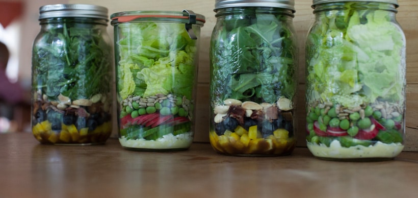 Healthy Spring Vegetable Mason Jar Salads - Sweet Savory and Steph