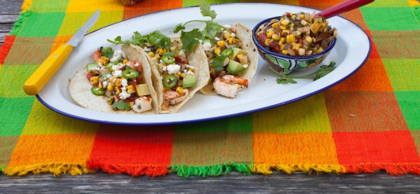 Grilled Shrimp Tacos with Charred Corn Salsa
