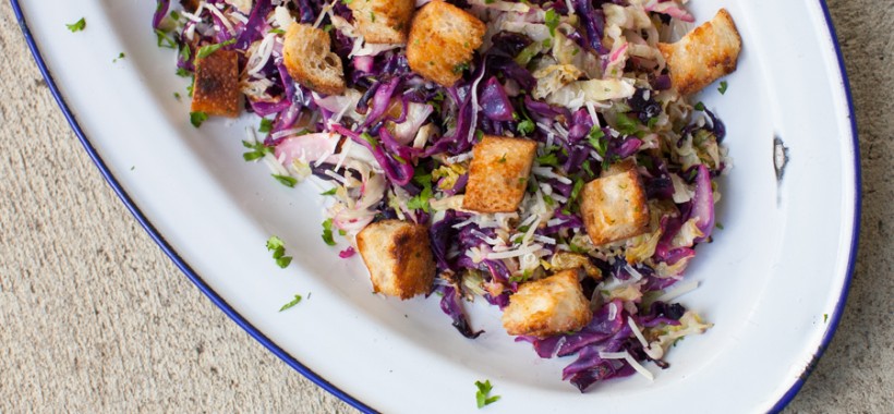 Roasted cabbage salad with brown butter croutons