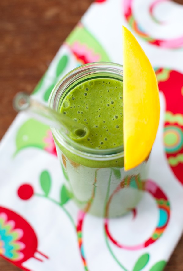 Green Pina Colada Smoothie (mango, spinach, coconut milk) | Simple Bites #recipe #smoothie 