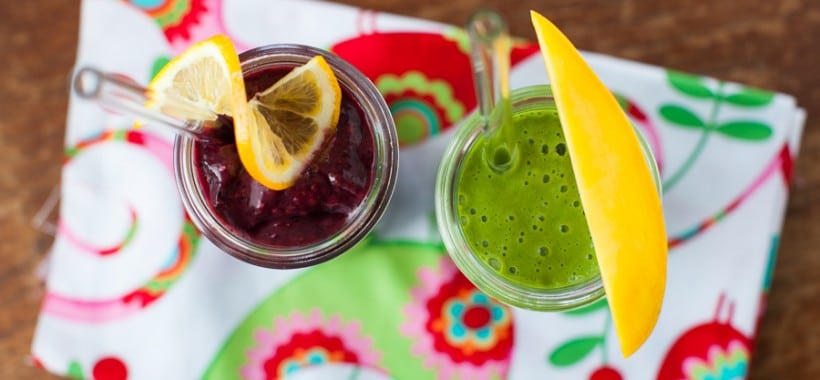 Two smoothie recipes: Meyer Lemon Blueberry Buzz and Green Pina Colada