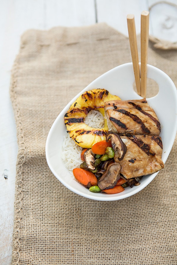 Teriyaki Mahi Mahi with Vegetables and Coconut Rice via SimpleBites.net