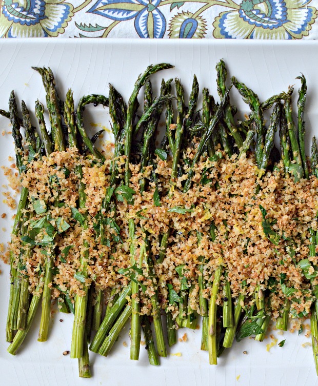 Roasted asparagus with toasted lemony breadcrumbs