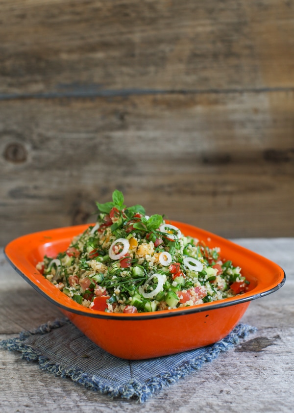 Kale Tabbouleh with Cucumber, Mint and Garlic Scapes | Simple Bites #recipe #salad #eatseasonal