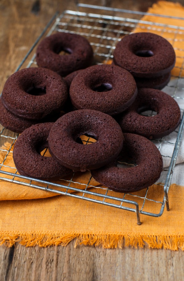 Dark chocolate pumpkin dairy-free baked doughnuts | Simple Bites