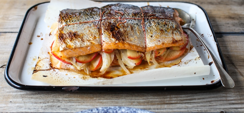 On returning home {Apple & Fennel Stuffed Salmon with Cider Sauce}