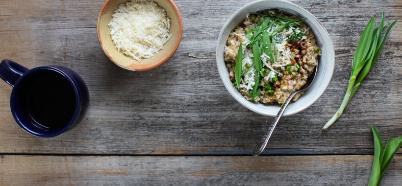 Savoury Steel-Cut Oats with Ramps, Parmesan and Tamari