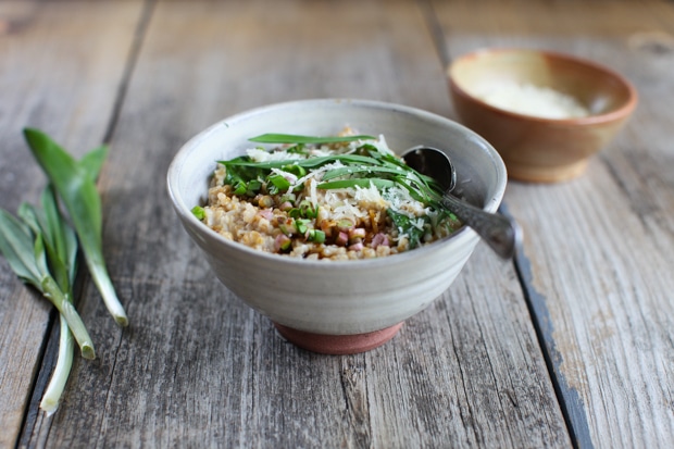 Savoury Steel-Cut Oats with Ramps, Parmesan and Tamari :: Simple Bites #breakfast #vegan #recipe