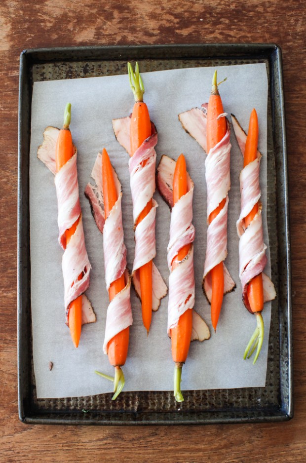 Maple Glazed Bacon-Wrapped Roasted Carrots :: Simple Bites #recipe