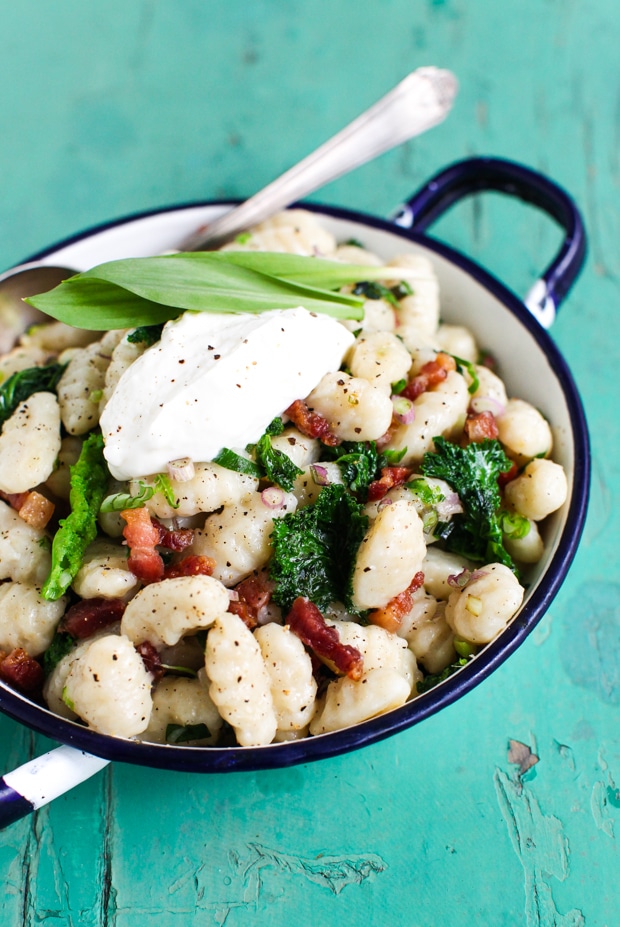 Sour Cream and Ramp Gnocchi with Sautéed Kale