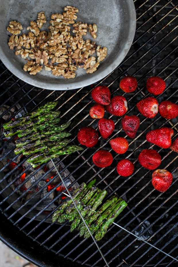 Spinach Salad with Grilled Strawberries, Asparagus & Walnuts | Simple Bites #recipe