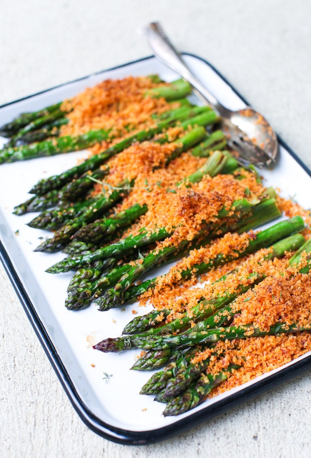 Roasted Asparagus with Harissa Brown Butter Breadcrumbs || Simple Bites