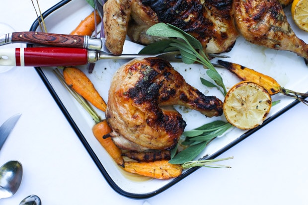 Sage-Rubbed Barbecued Chicken with Grilled Lemon | Simple Bites