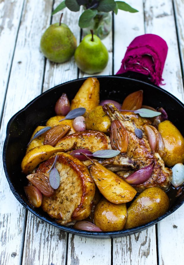 Pork Chops with Roasted Pears, Sage and Shallots | Simple Bites