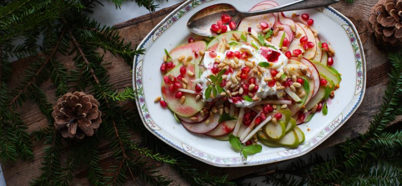 Crunchy Apple-Pear Salad with Pomegranate, Pine Nuts & Yogurt
