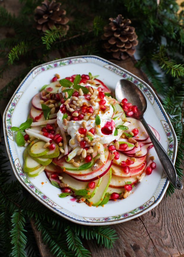 Crunchy Apple-Pear Salad with Pomegranate, Pine Nuts & Yogurt || Simple Bites