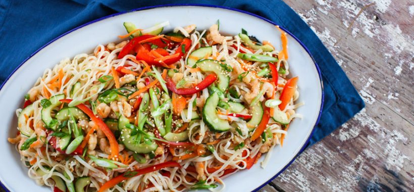 Rainbow Rice Noodle Salad with Shrimp and Sesame