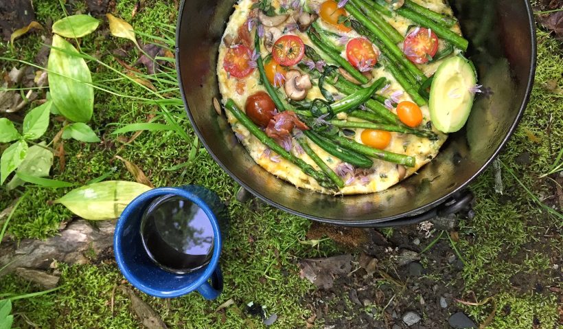 June camping and a Spring Green Campfire Frittata