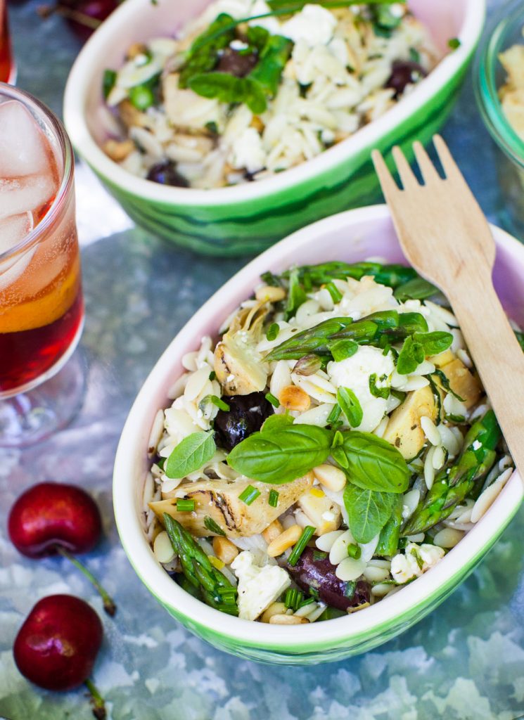 Orzo Salad with Asparagus, Artichoke Hearts and Feta