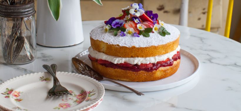 Victoria Sponge Cake with Strawberry Rhubarb Jam