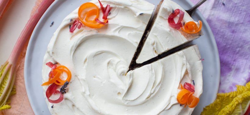 Rhubarb Carrot Cake with Vanilla Mascarpone Frosting