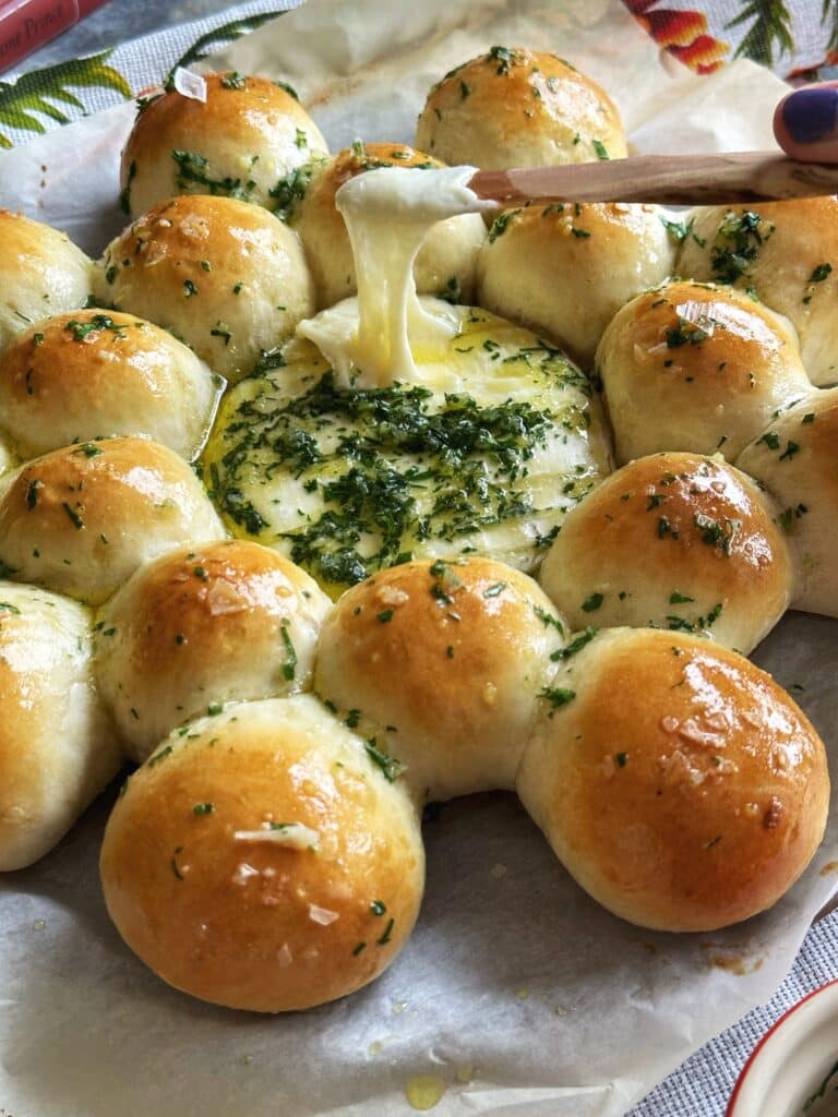 Garlic Bread Wreath with Baked Brie | Simple Bites