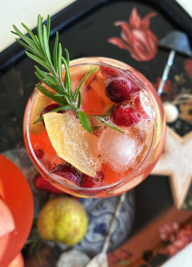 Sparkling White Wine Sangria with Quince, Apple and Rosemary