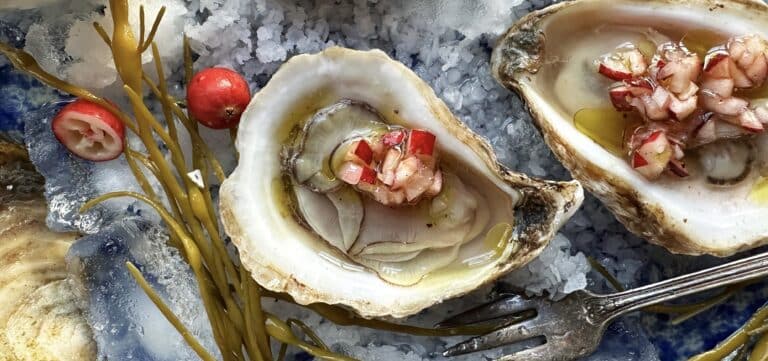 Oysters with Fresh Cranberry Mignonette
