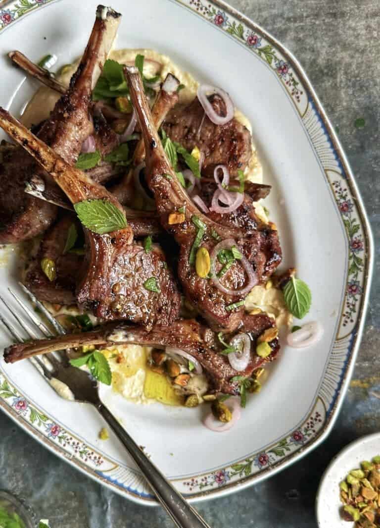 Spiced Lamb Chops with Hummus