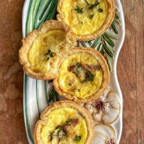 mini quiche onion plate flat lay tall